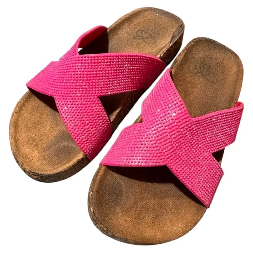Bobbi Brooks Girls Pink Sparkle Slides Slip-on Footbed Retro Sandals (11/12)